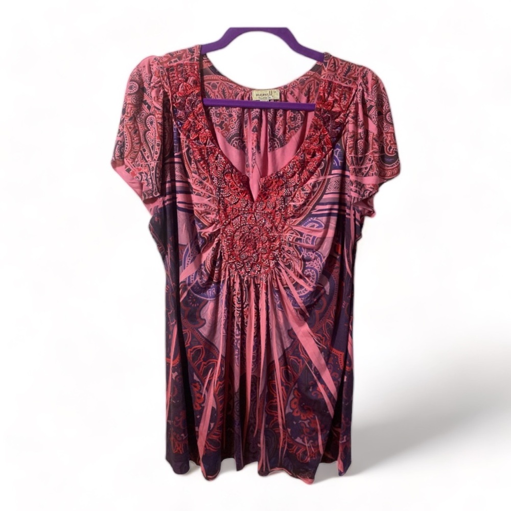 One World Boho Short Sleeve Top - 1X